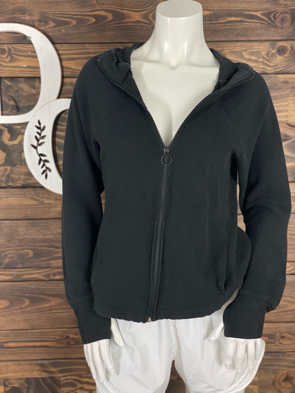 Athletic Works | Ribbed Knit Full Zip Hoodie Performance Jacket Thumb Holes
